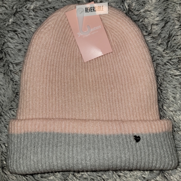 Juicy Couture Accessories - Nwt Juicy couture reversible beanie cuffed hat pink gray new